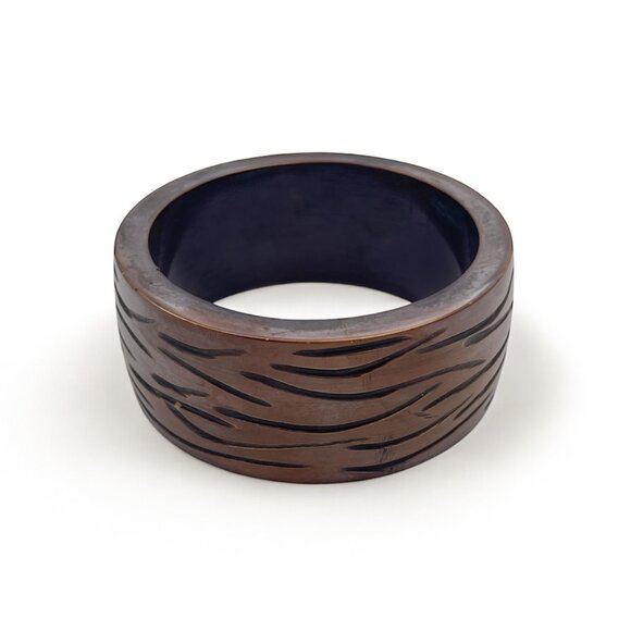 Abstract Carved Wood Bangle - Rustic Textured Boho Bracelet - Picture 1 of 4